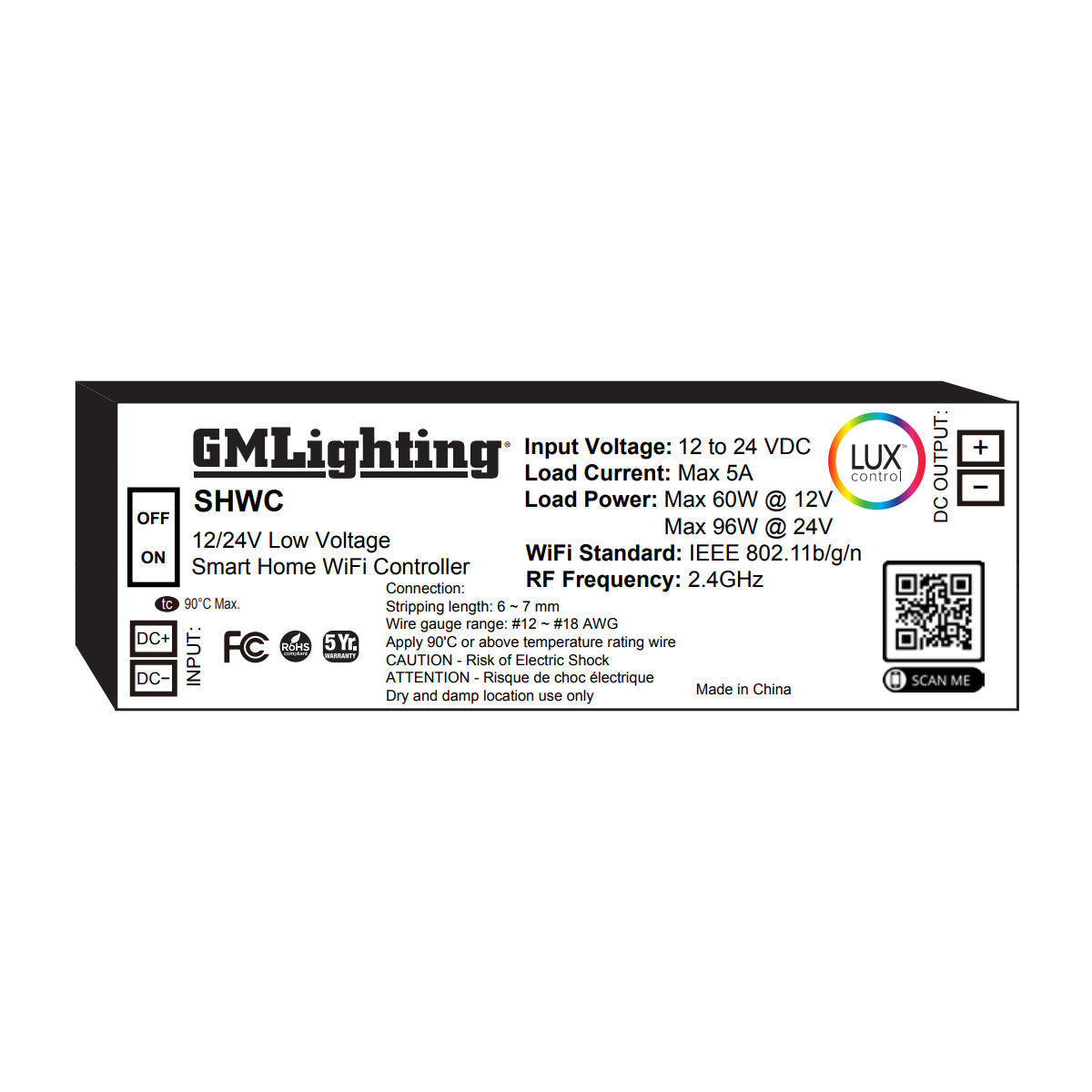 LUXcontrol LED Smart WiFi Controller, 1-Channel / 2-Wire, Standard 12V/24V Low Voltage, 5A - Bees Lighting