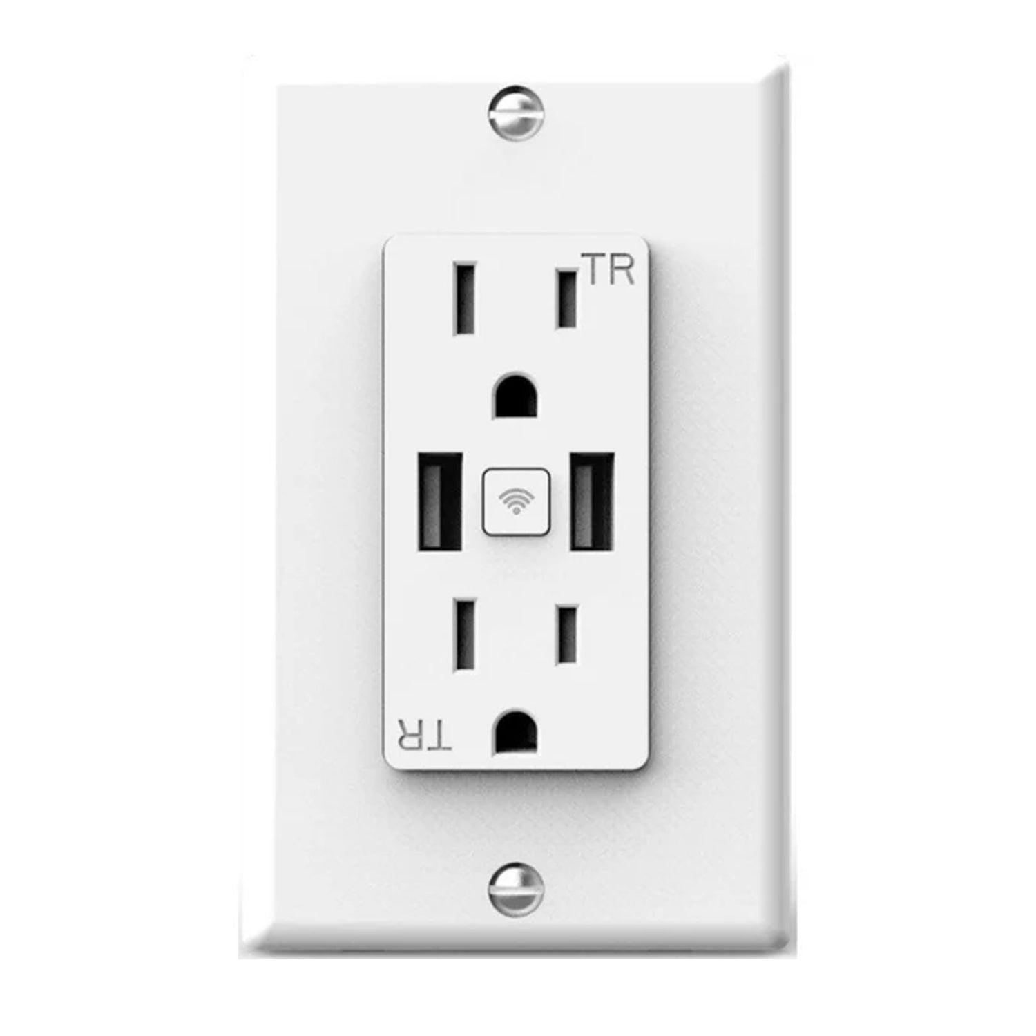 LUXcontrol 15 Amp Smart Wi-Fi Outlet with USB-A Outlet Tamper-Resistant White - Bees Lighting