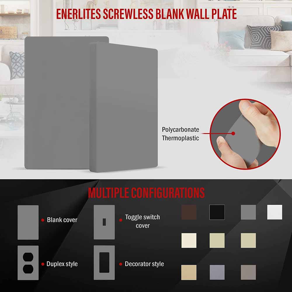 1-Gang Screwless Blank Wall Plate, Gray - Bees Lighting