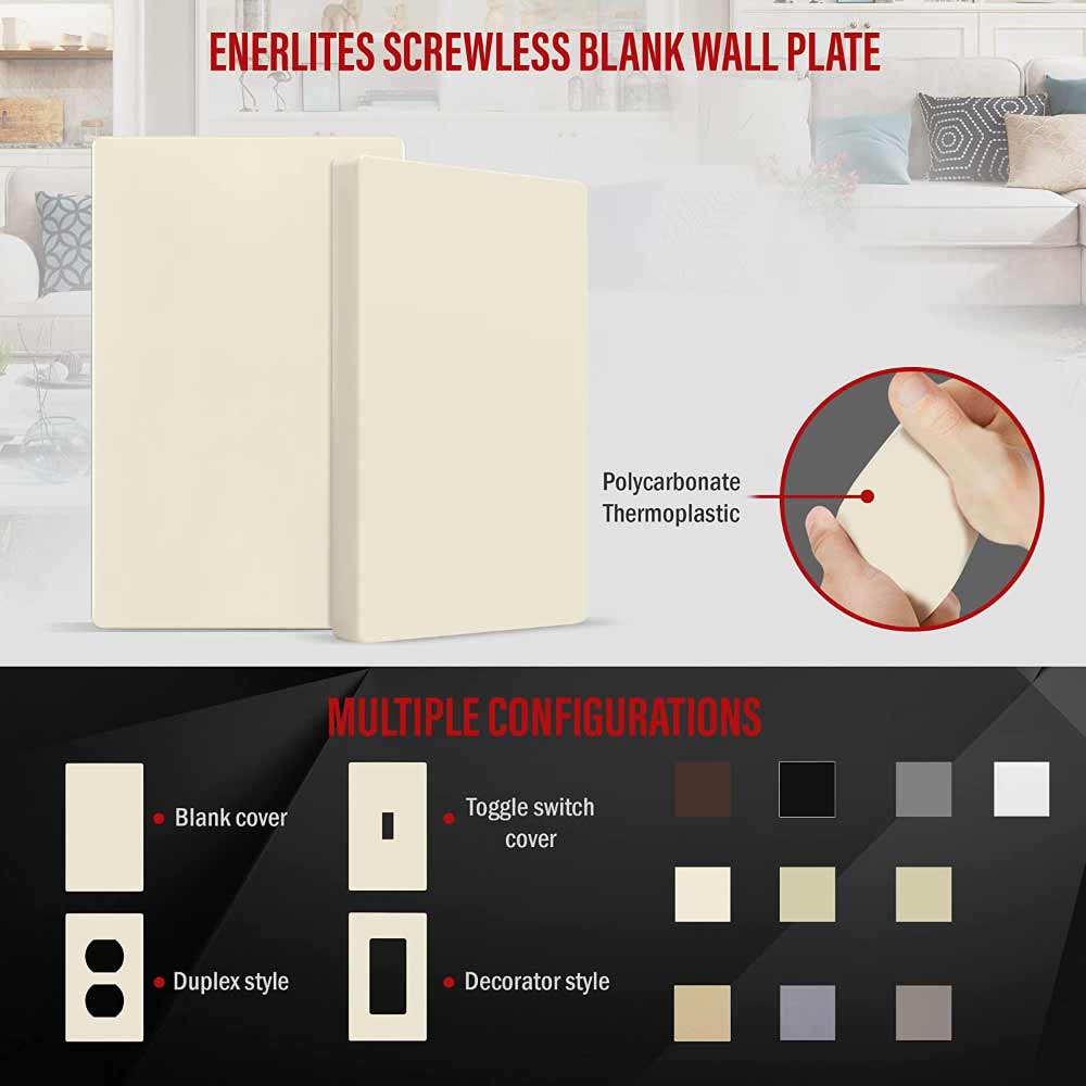 1-Gang Screwless Blank Wall Plate, Light Almond - Bees Lighting