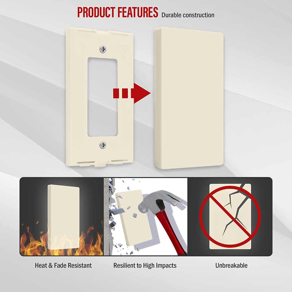 1-Gang Screwless Blank Wall Plate, Light Almond - Bees Lighting