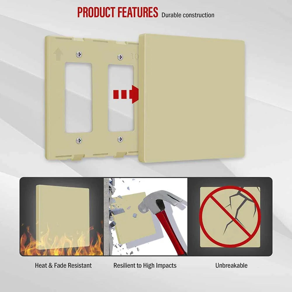 2-Gang Screwless Blank Wall Plate, Ivory - Bees Lighting