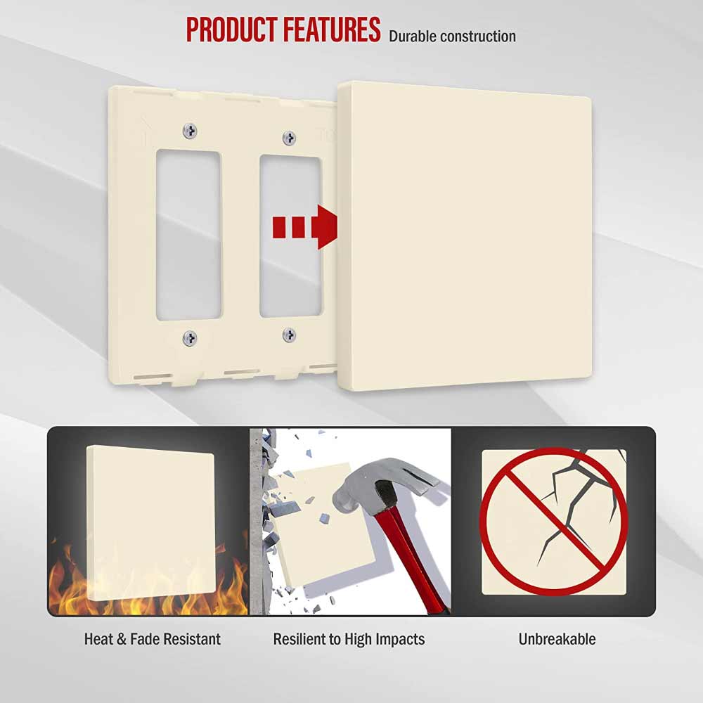 2-Gang Screwless Blank Wall Plate, Light Almond - Bees Lighting