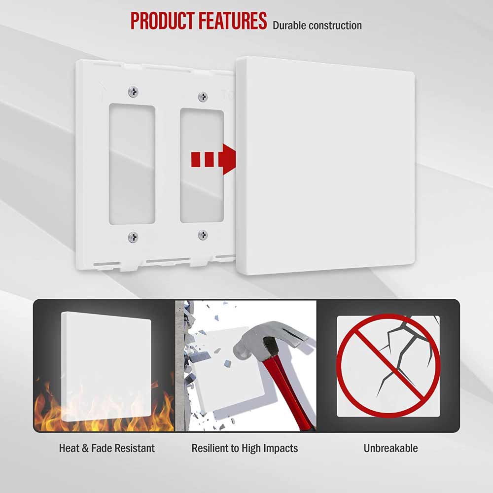 2-Gang Screwless Blank Wall Plate, White - Bees Lighting