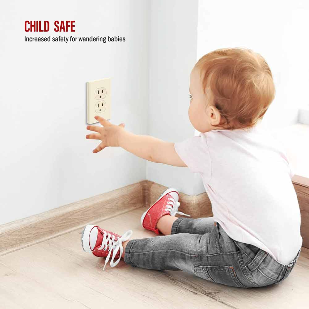 1-Gang Screwless Duplex Outlet Cover Plate, Light Almond - Bees Lighting