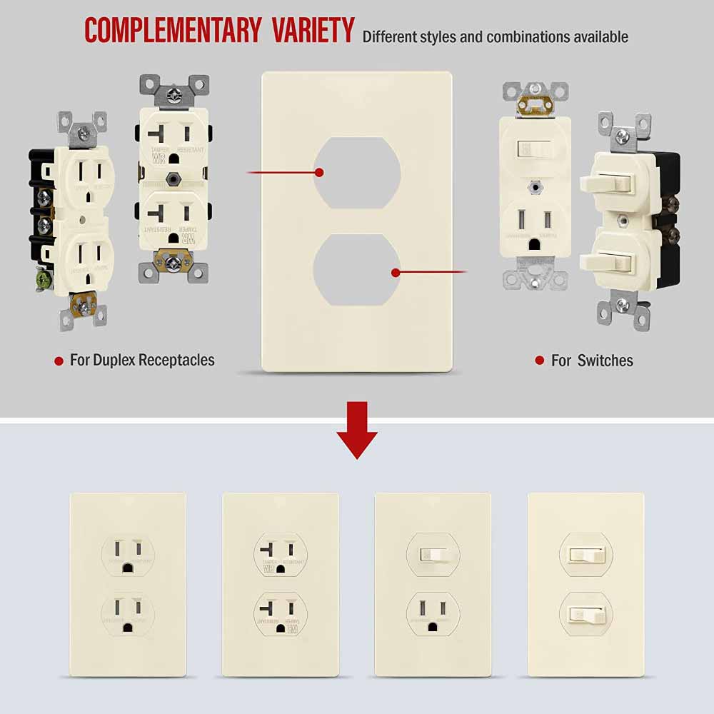 1-Gang Screwless Duplex Outlet Cover Plate, Light Almond - Bees Lighting