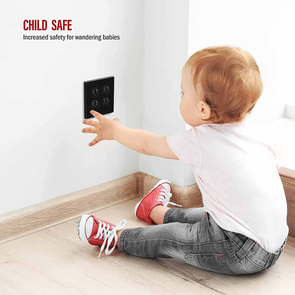 Two-Gang Screwless Duplex Receptacle Wall Plate Black - Bees Lighting