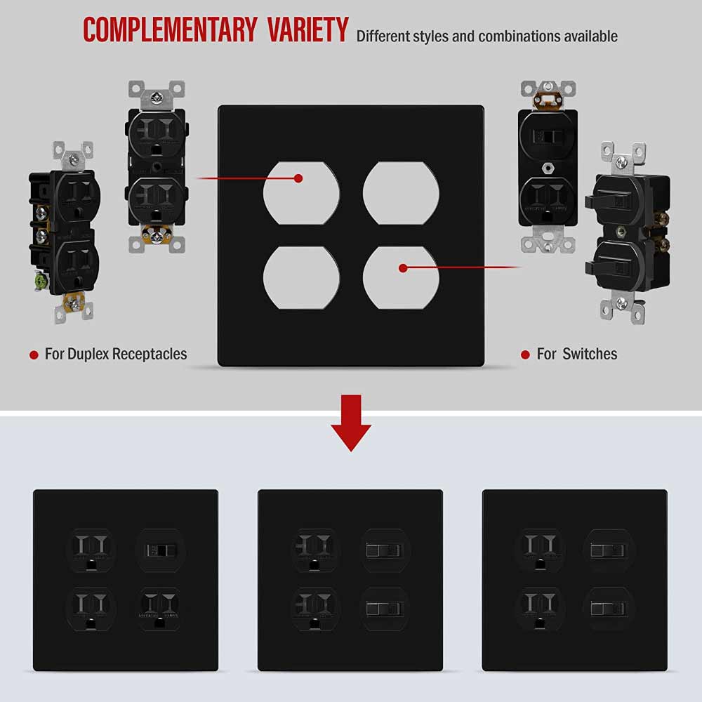 Two-Gang Screwless Duplex Receptacle Wall Plate Black - Bees Lighting