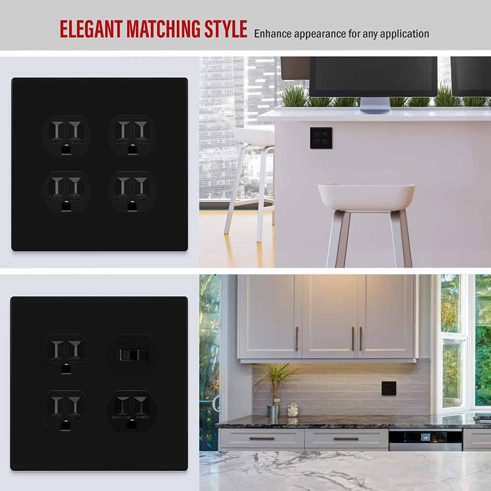 Two-Gang Screwless Duplex Receptacle Wall Plate Black - Bees Lighting