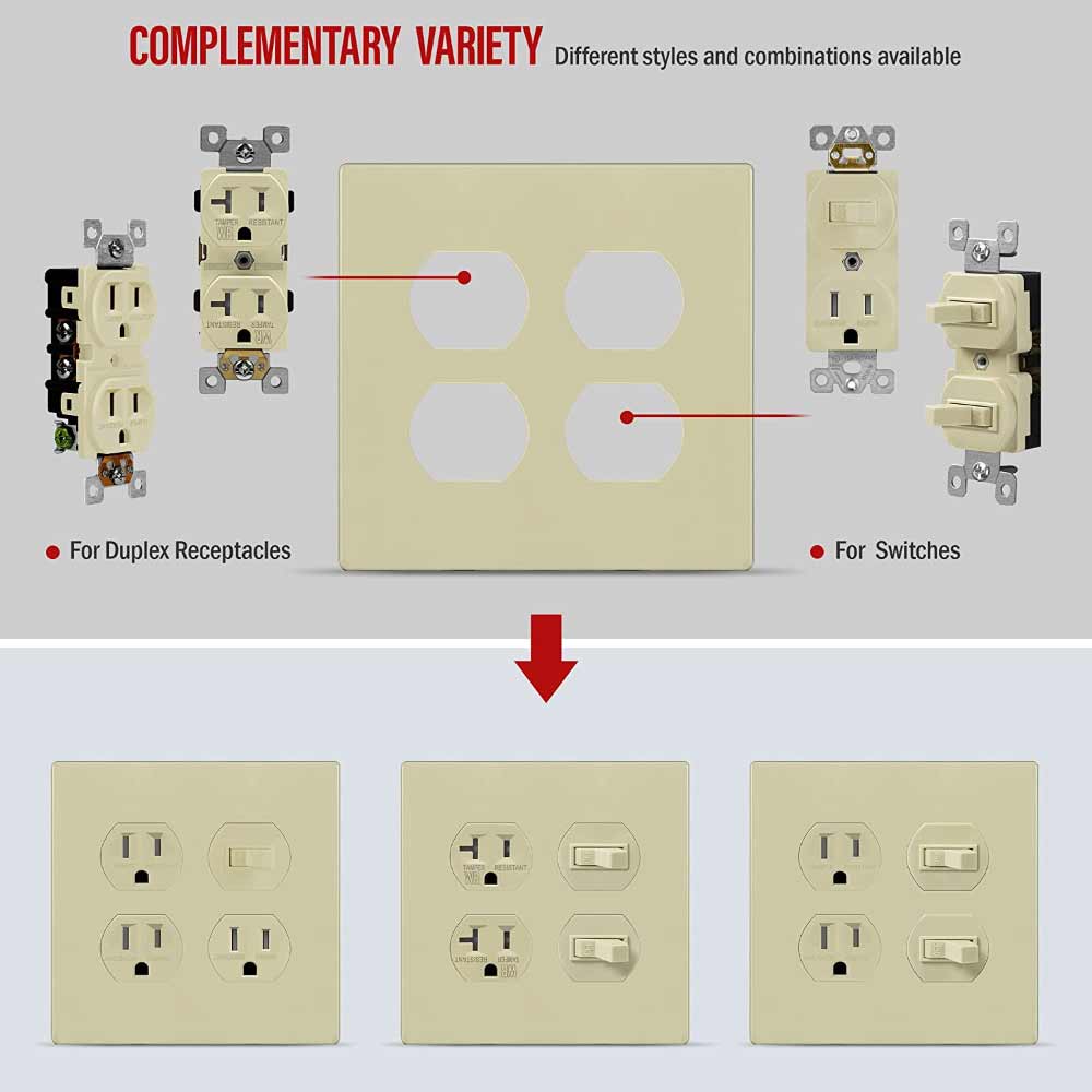 Two-Gang Screwless Duplex Receptacle Wall Plate Ivory - Bees Lighting