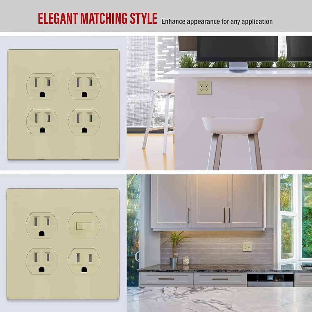 Two-Gang Screwless Duplex Receptacle Wall Plate Ivory - Bees Lighting