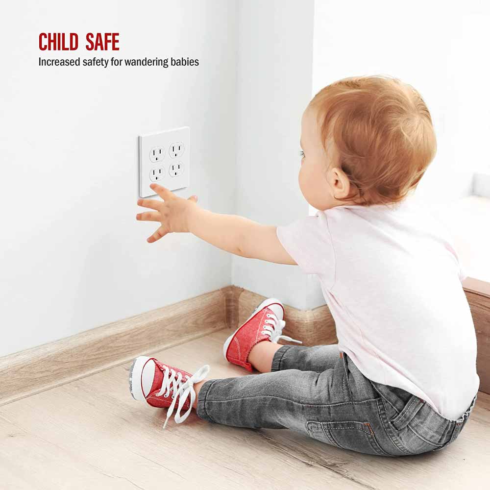 2-Gang Screwless Duplex Outlet Cover Plate, White - Bees Lighting