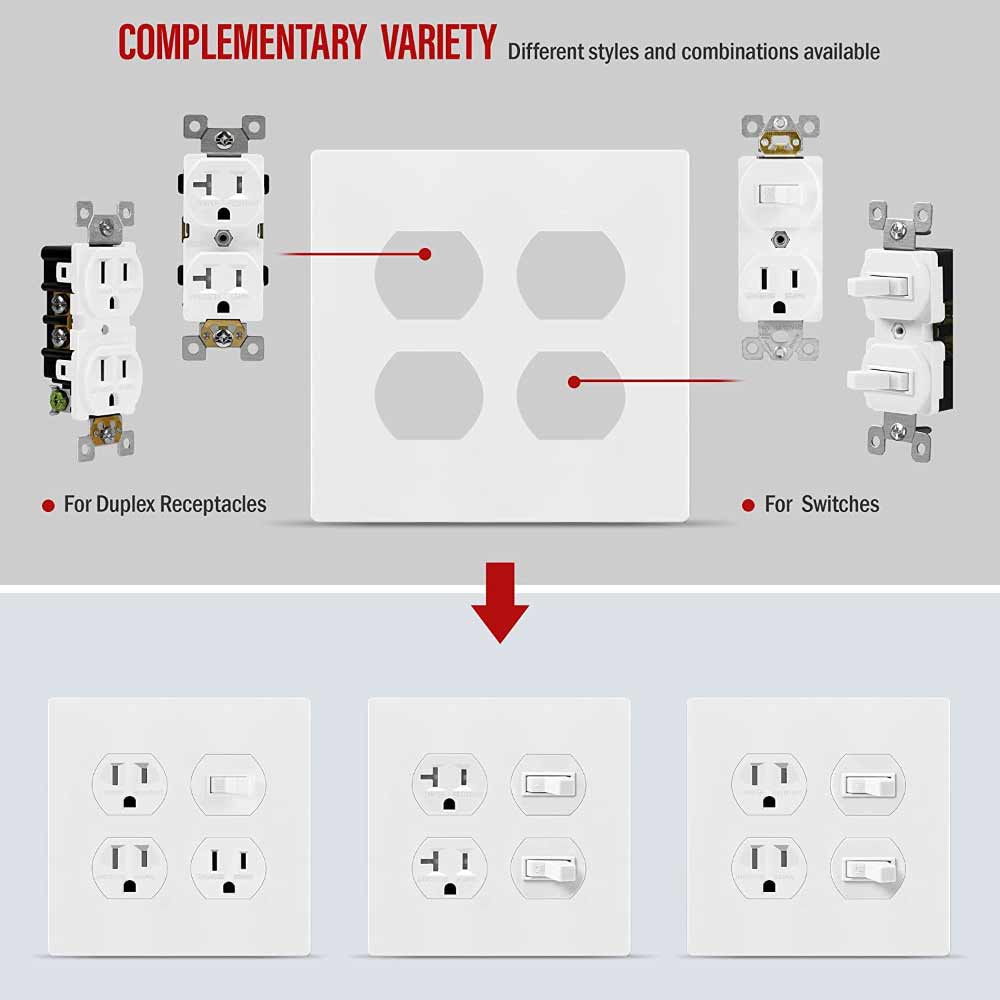 2-Gang Screwless Duplex Outlet Cover Plate, White - Bees Lighting