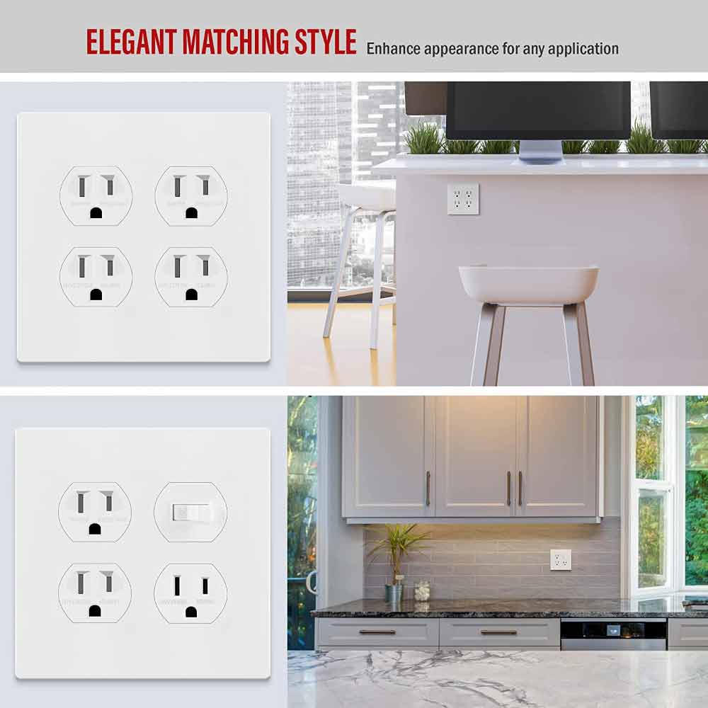 2-Gang Screwless Duplex Outlet Cover Plate, White - Bees Lighting