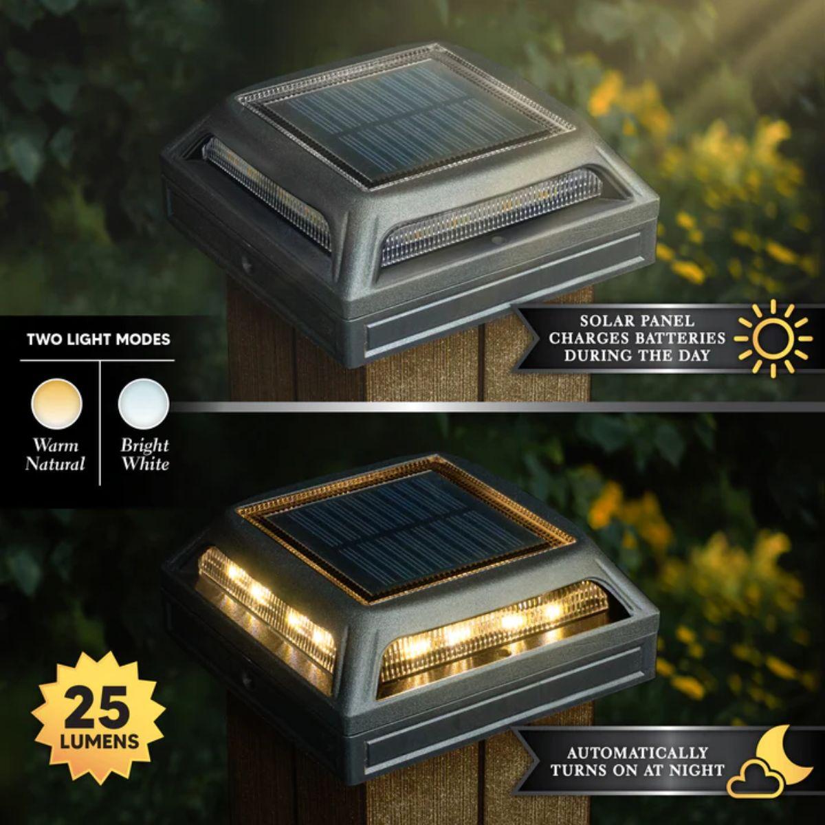 LED Solar Post Cap 5x5 25 Lumens Selectable CCT (Pack Of 2) - Bees Lighting