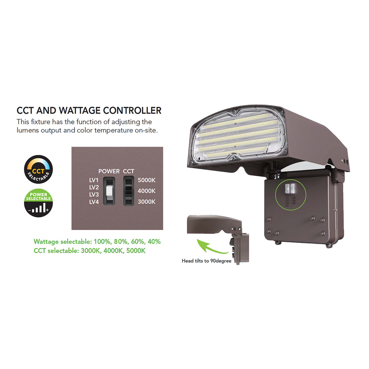LED Cutoff Wall Pack, 80W, 11400 Lumens, 30K/40K/50K, 120-277V - Bees Lighting