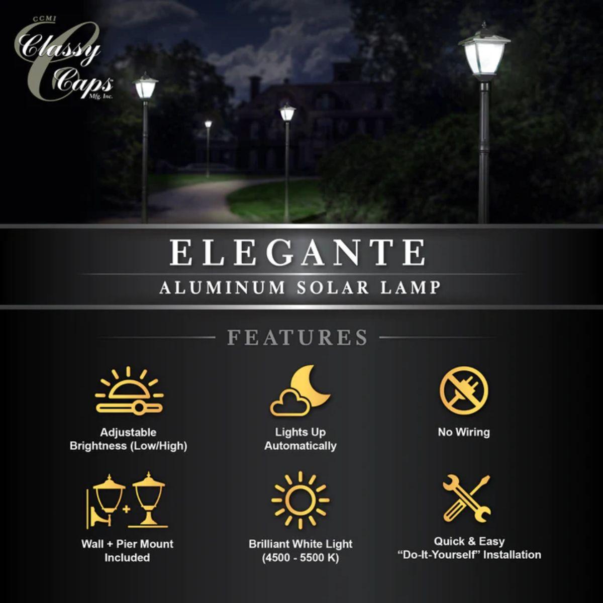 Elegante Solar LED Outdoor Wall Scone 4500K Black Finish