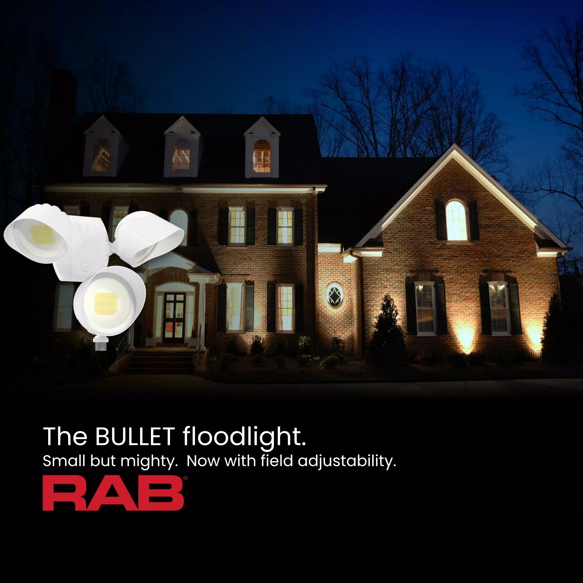 RAB SMSBULLET2X20W Field Adjustable Flood Light 40W 4190 Lumens Selectable CCT 120-277V Motion Sensor White