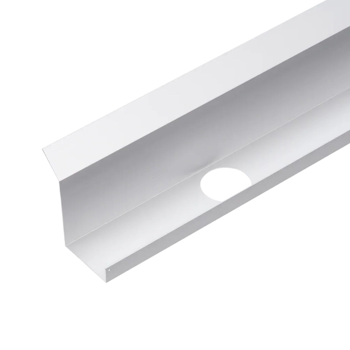 White 45-degree channel trim with circular light opening along the length