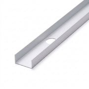 Gray aluminum lighting channel with circular cutout holes along the length