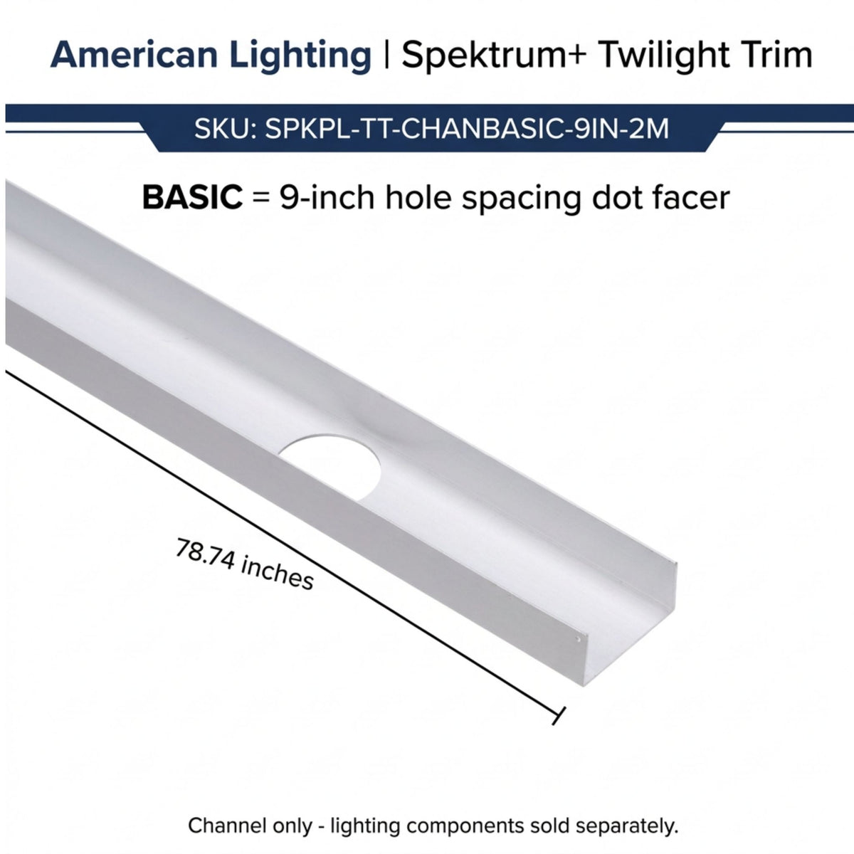 Gray dot-facer channel with round openings and long rectangular profile
