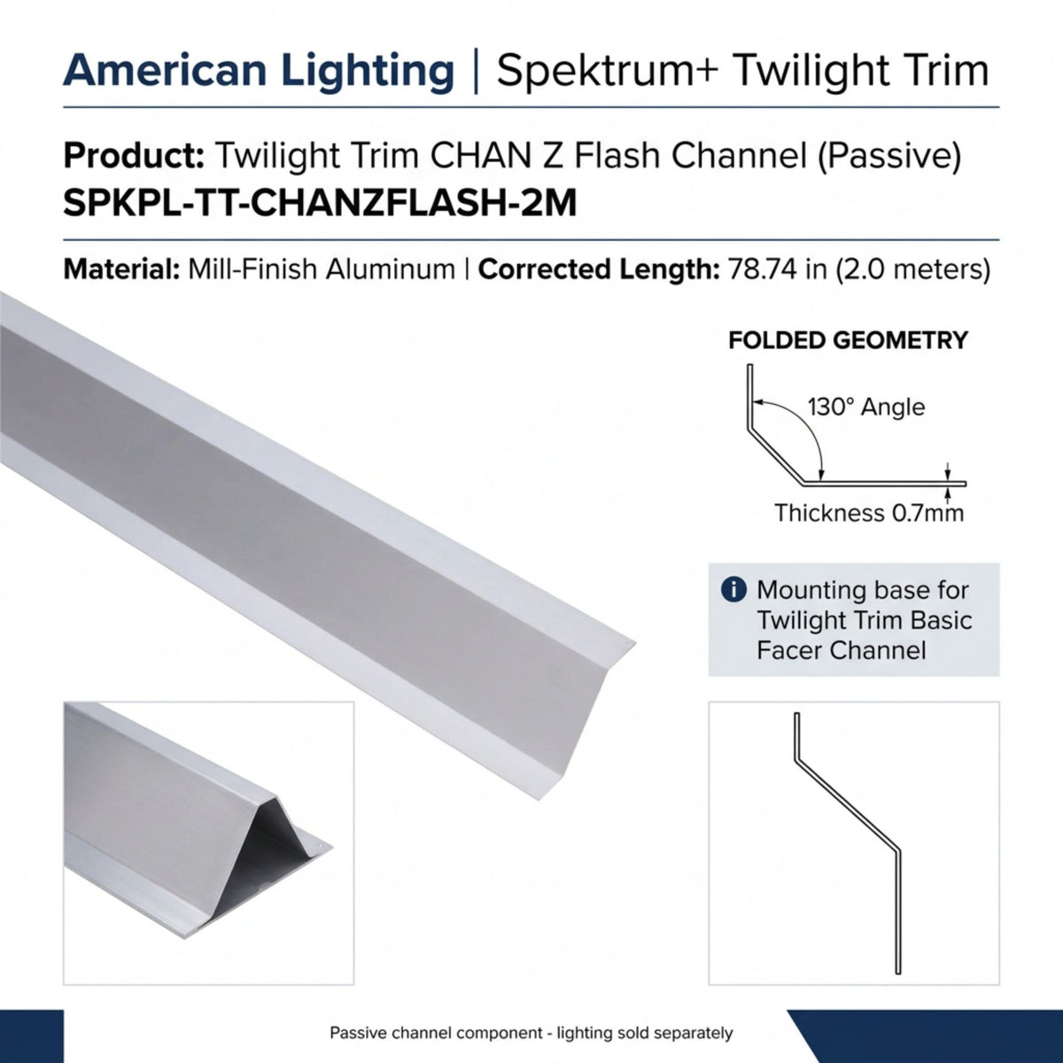 Gray passive twilight trim CHAN Z flash channel, folded geometry diagram