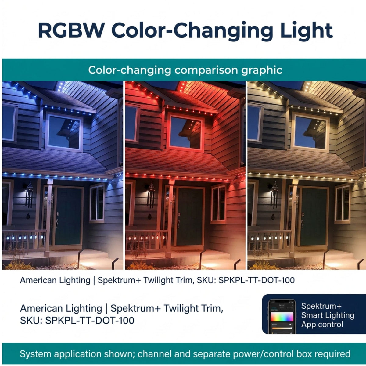 American Lighting Spektrum+ Twilight Trim 100-Dot Eave Light, RGBW 3000K, 24V DC