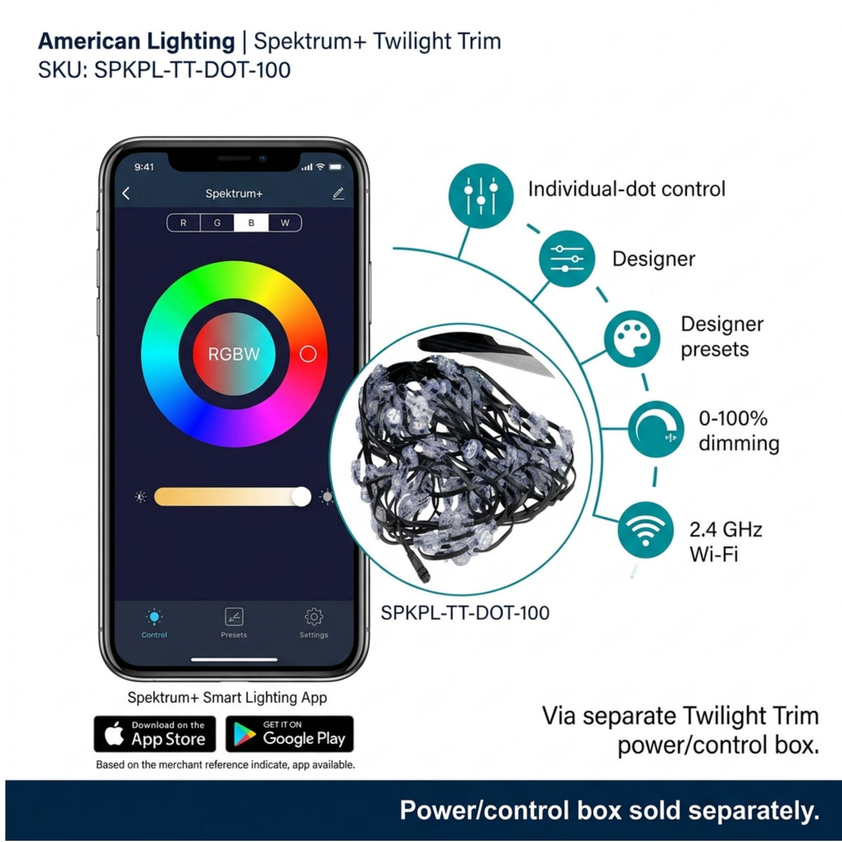 American Lighting Spektrum+ Twilight Trim 100-Dot Eave Light, RGBW 3000K, 24V DC
