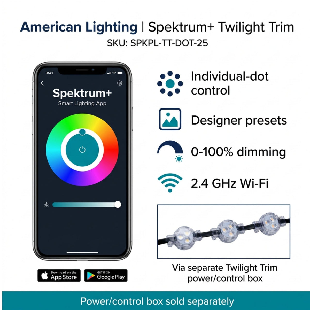 American Lighting Spektrum+ Twilight Trim 25-Dot Eave Light, RGBW 3000K, 24V DC