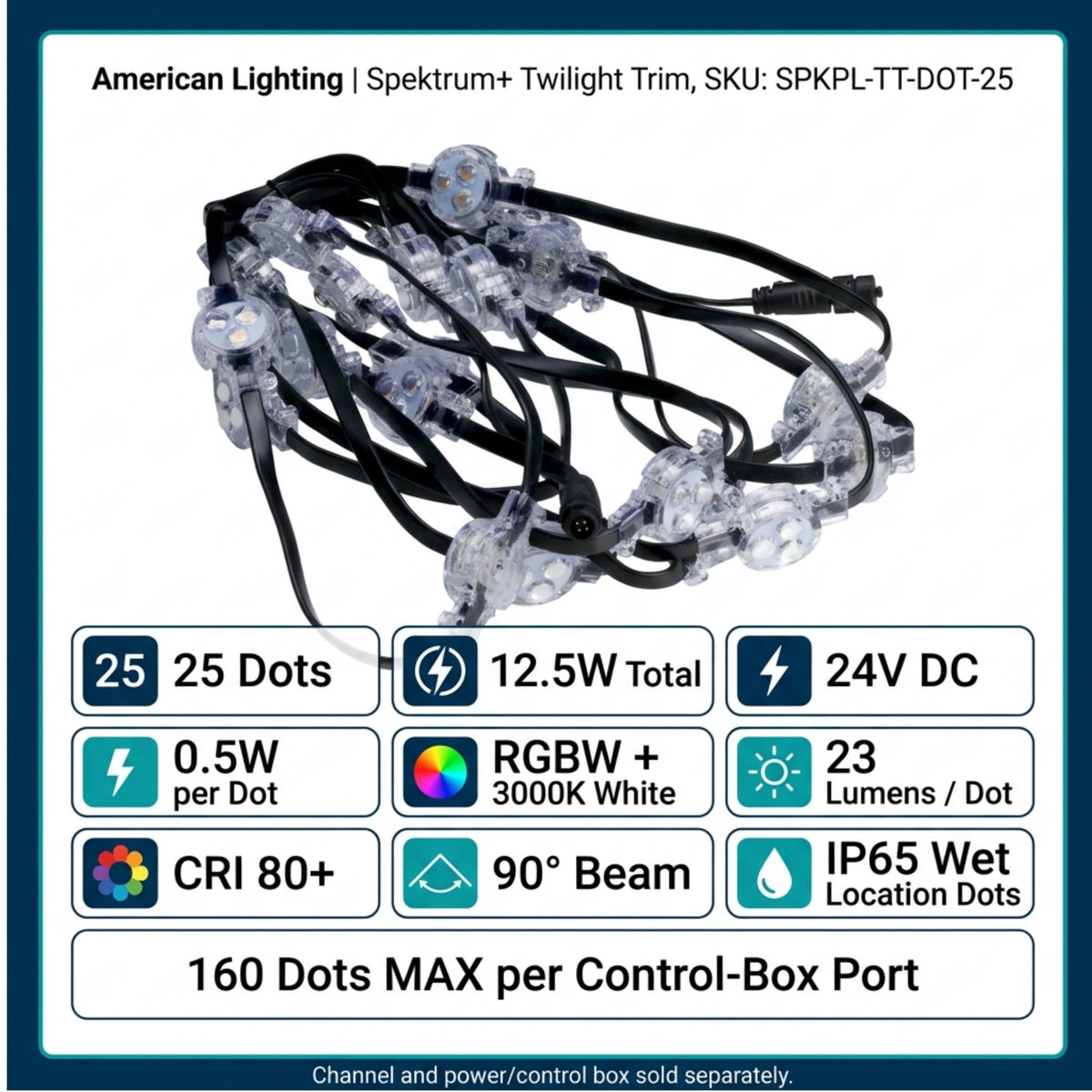 American Lighting Spektrum+ Twilight Trim 25-Dot Eave Light, RGBW 3000K, 24V DC