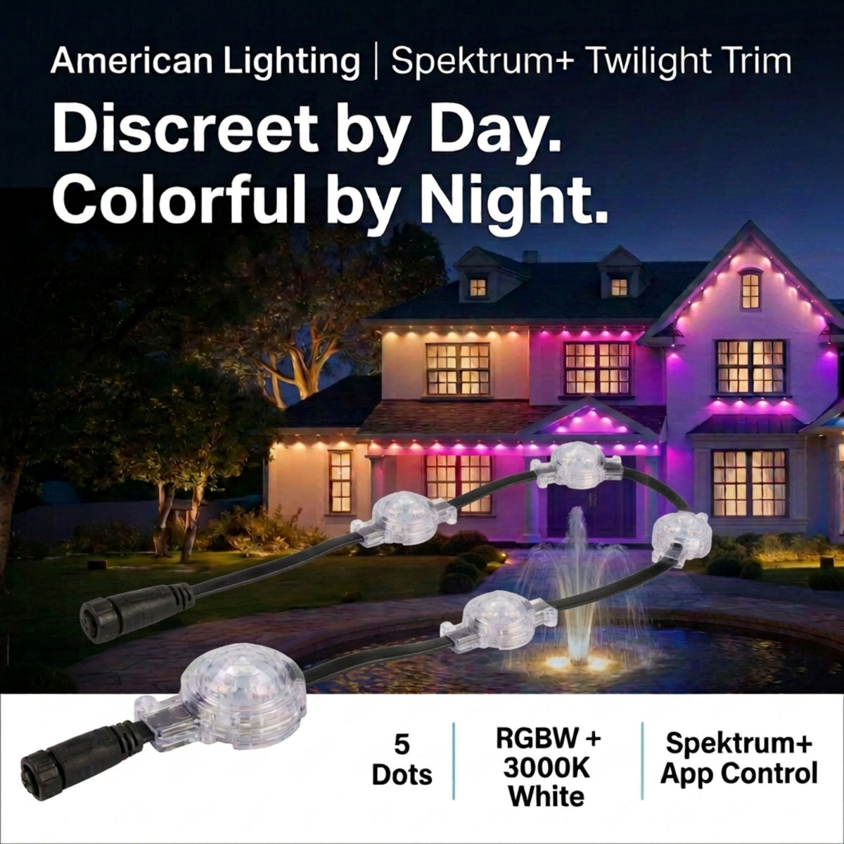 RGBW 5-dot eave light set with clear LED nodes and cable