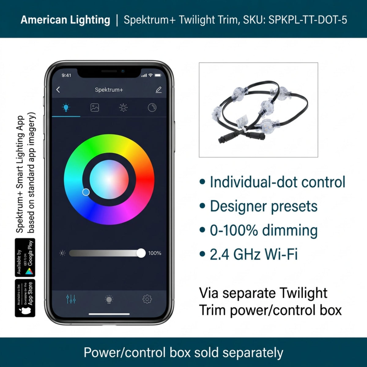 American Lighting Spektrum+ Twilight Trim 5-Dot Eave Light, RGBW 3000K, 24V DC