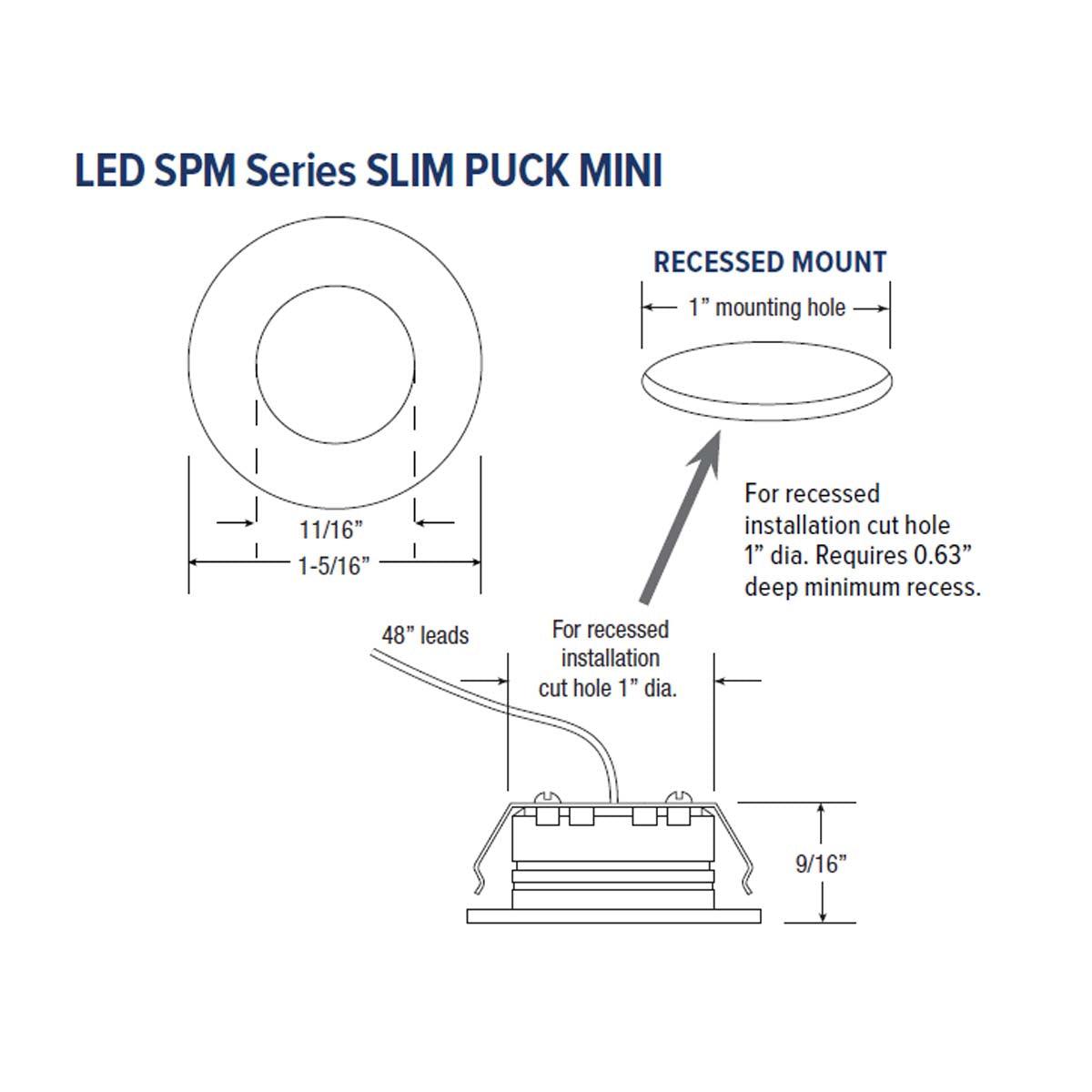 12VDC Recess Mount LED Slim Puck Mini, 3000K, 90 Lumens - Bees Lighting