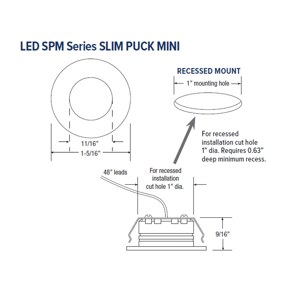 Recess Mount LED Slim Puck Mini, 90 Lumens, 3000K, 12VDC, White - Bees Lighting
