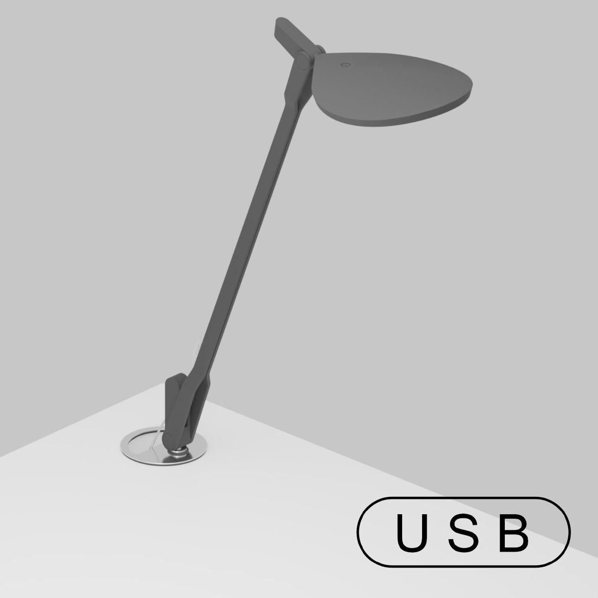 Splitty Matte Gray Contemporary LED Desk Lamp with Grommet Mount and USB Port - Bees Lighting