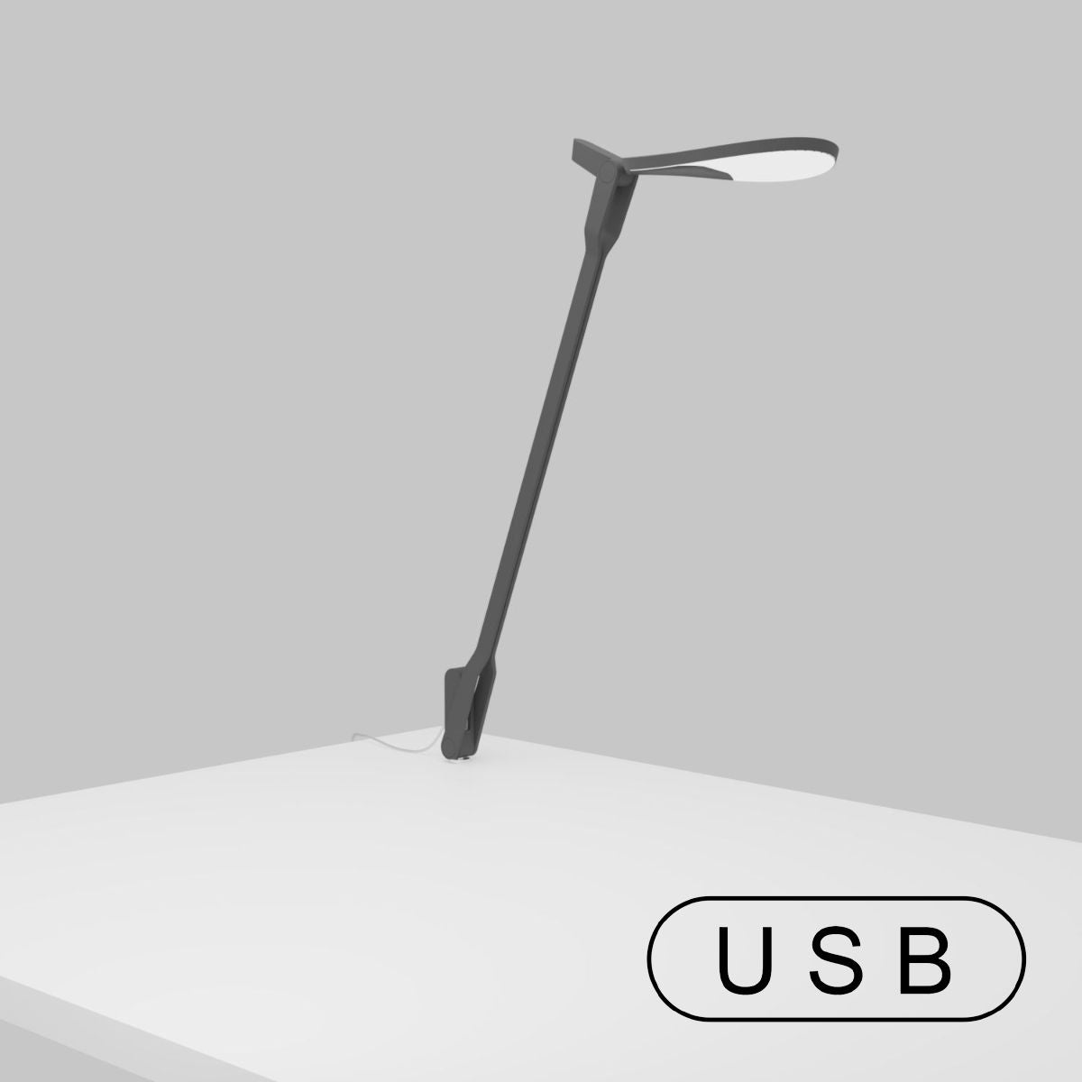 Splitty Matte Gray Contemporary LED Desk Lamp with Through-Table Mount and USB Port - Bees Lighting