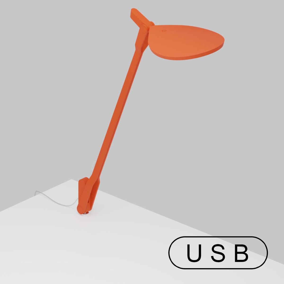 Splitty Matte Orange Contemporary LED Desk Lamp with Grommet Mount and USB Port - Bees Lighting