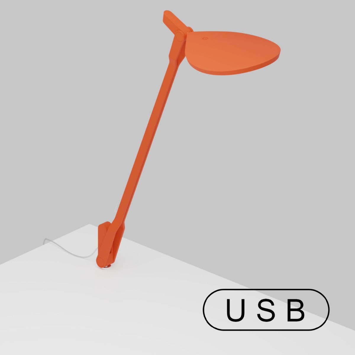 Splitty Matte Orange Contemporary LED Desk Lamp with Through-Table Mount and USB Port - Bees Lighting