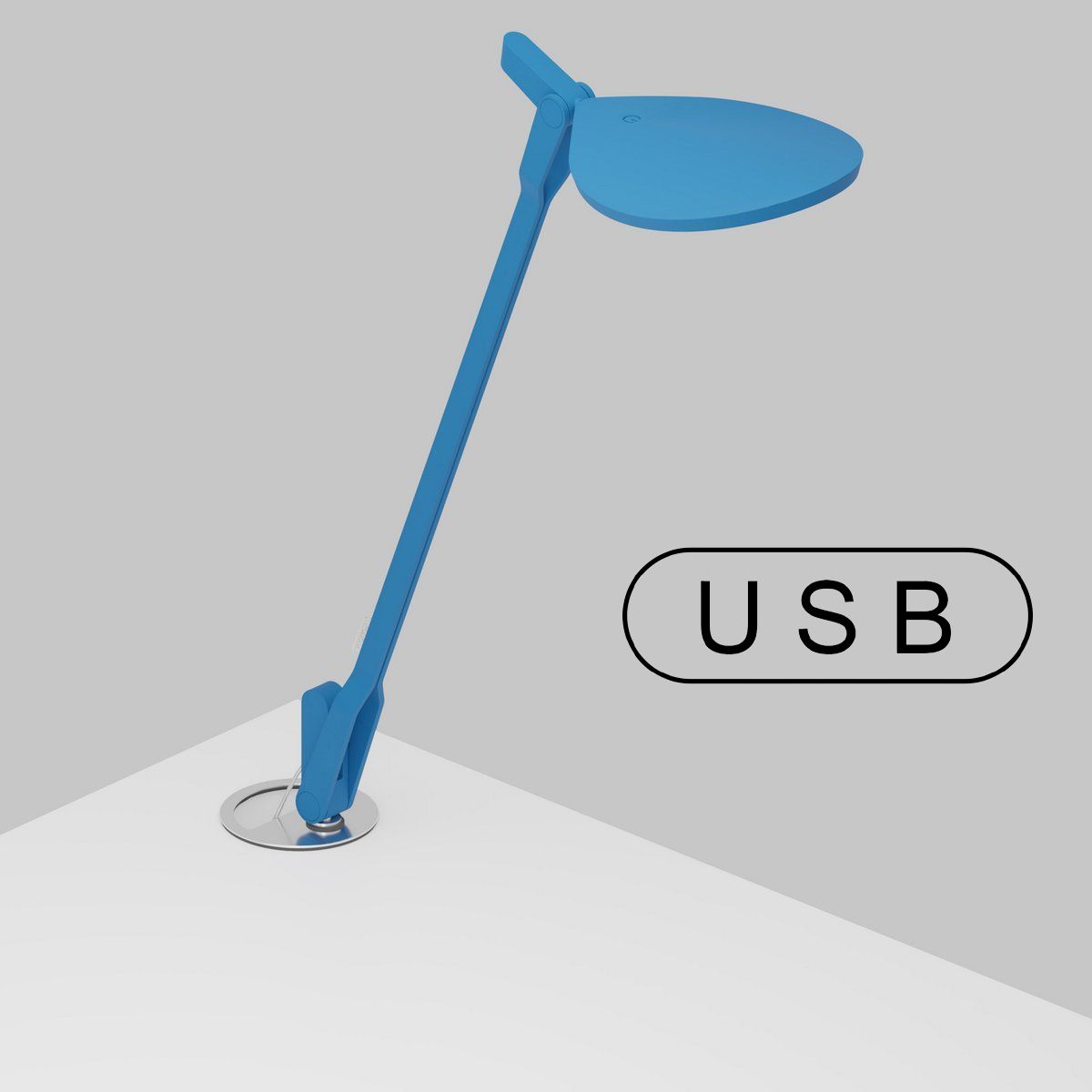 Splitty Matte Pacific Blue Contemporary LED Desk Lamp with Grommet Mount and USB Port - Bees Lighting