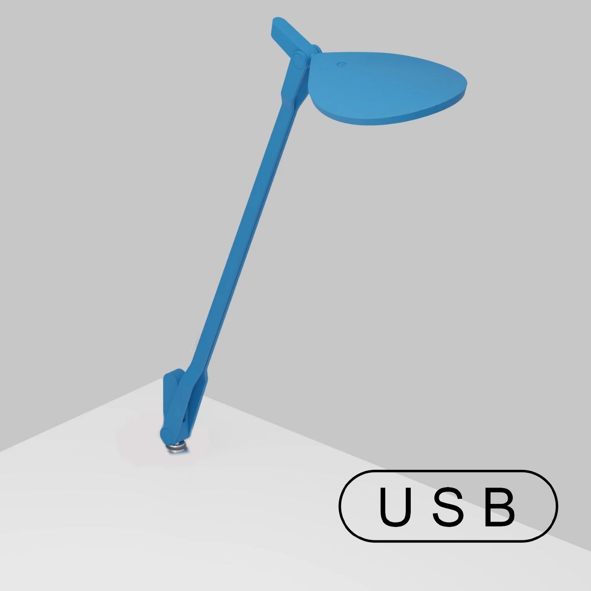 Splitty Matte Pacific Blue Contemporary LED Desk Lamp with Through-Table Mount and USB Port - Bees Lighting