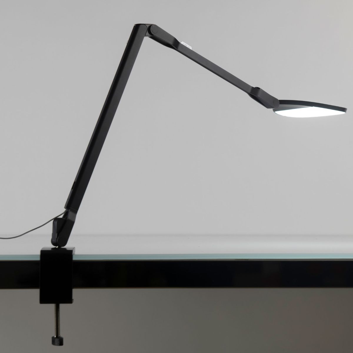 Splitty Reach Matte Black Contemporary LED Desk Lamp with One-Piece Desk Clamp and USB Port - Bees Lighting