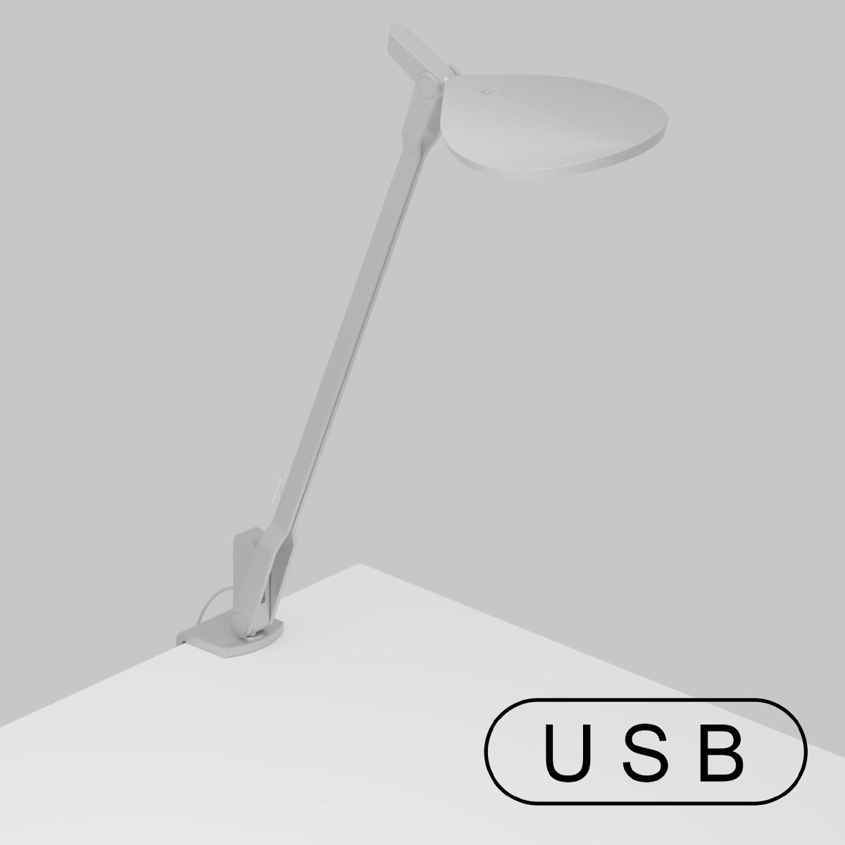 Splitty Silver Contemporary LED Desk Lamp with Two-Piece Desk Clamp and USB Port - Bees Lighting