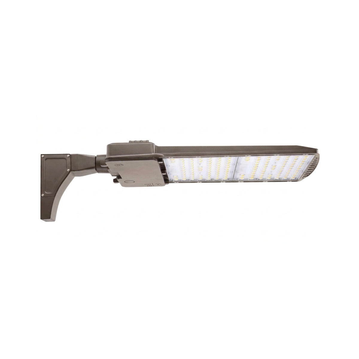 Dark bronze LED area light with adjustable arm and rectangular light head