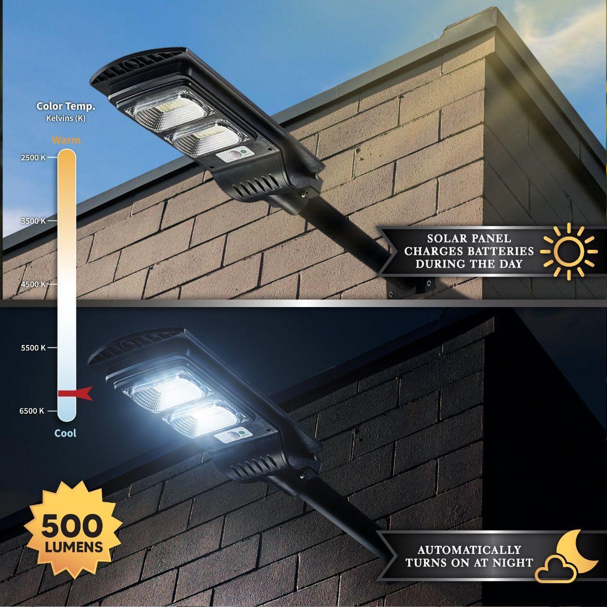 LED Street Light With Photocell 500 Lumens 6000K Wall Mount Solar