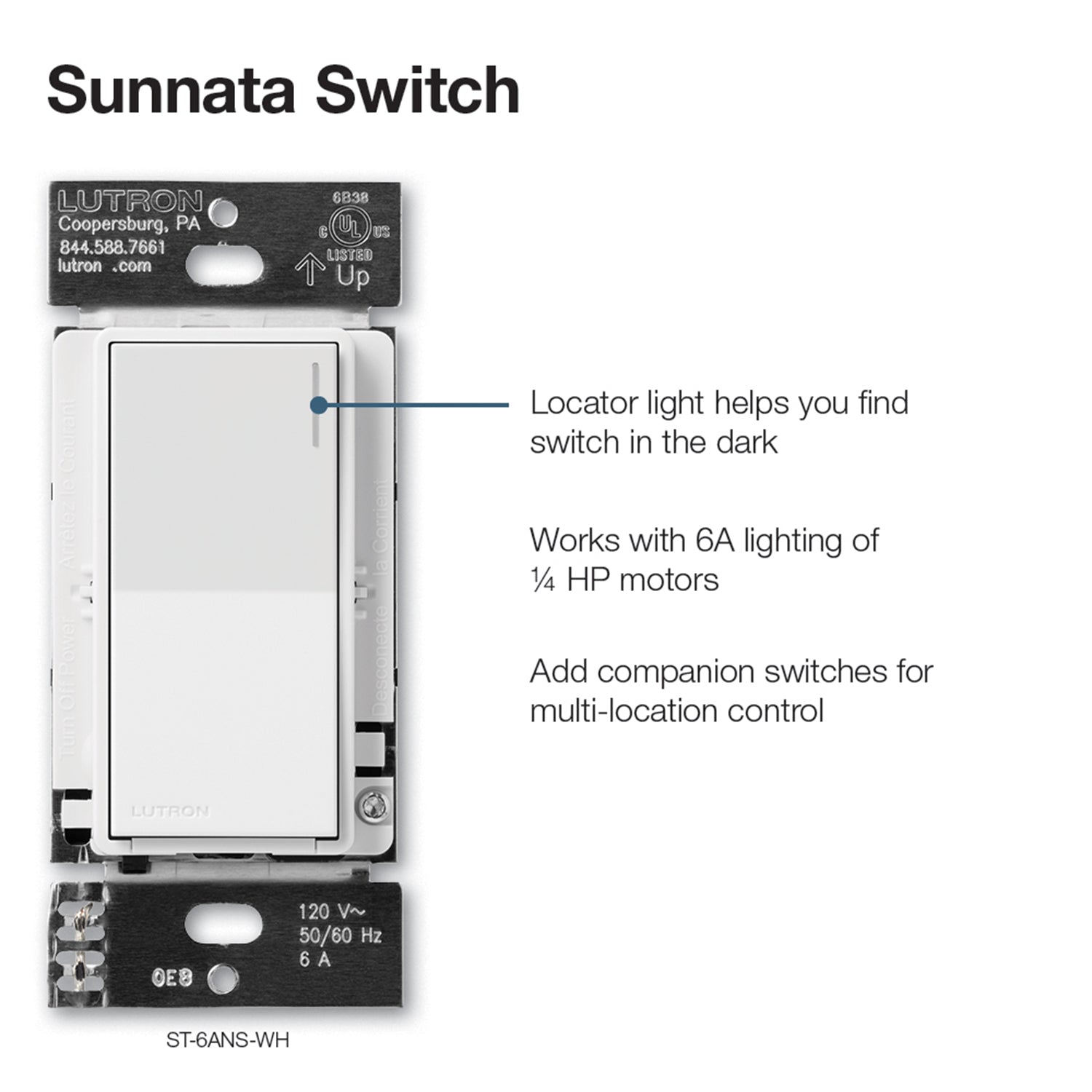 Sunnata Single Pole/Multi-Location Rocker Light Switch, Black - Bees Lighting