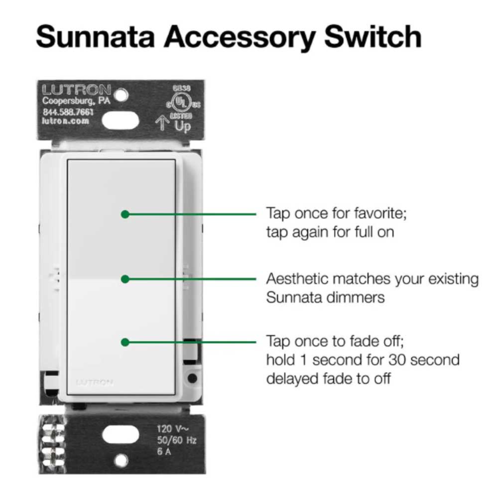 Lutron Sunnata Accessory Switch, Not for Standalone Use, Black - Bees Lighting
