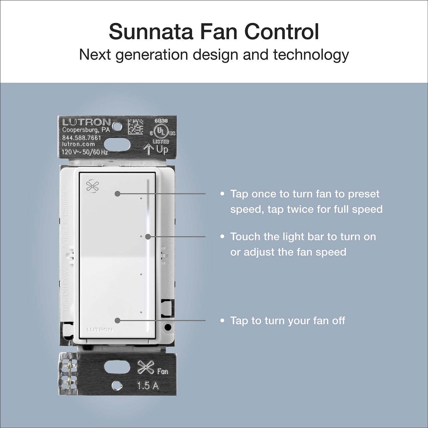Sunnata 4-Speed Touch Fan Control, 1.5 Amp/Single Pole, White - Bees Lighting