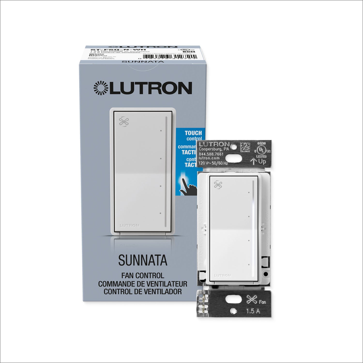 Sunnata 4-Speed Touch Fan Control, 1.5 Amp/Single Pole, White - Bees Lighting