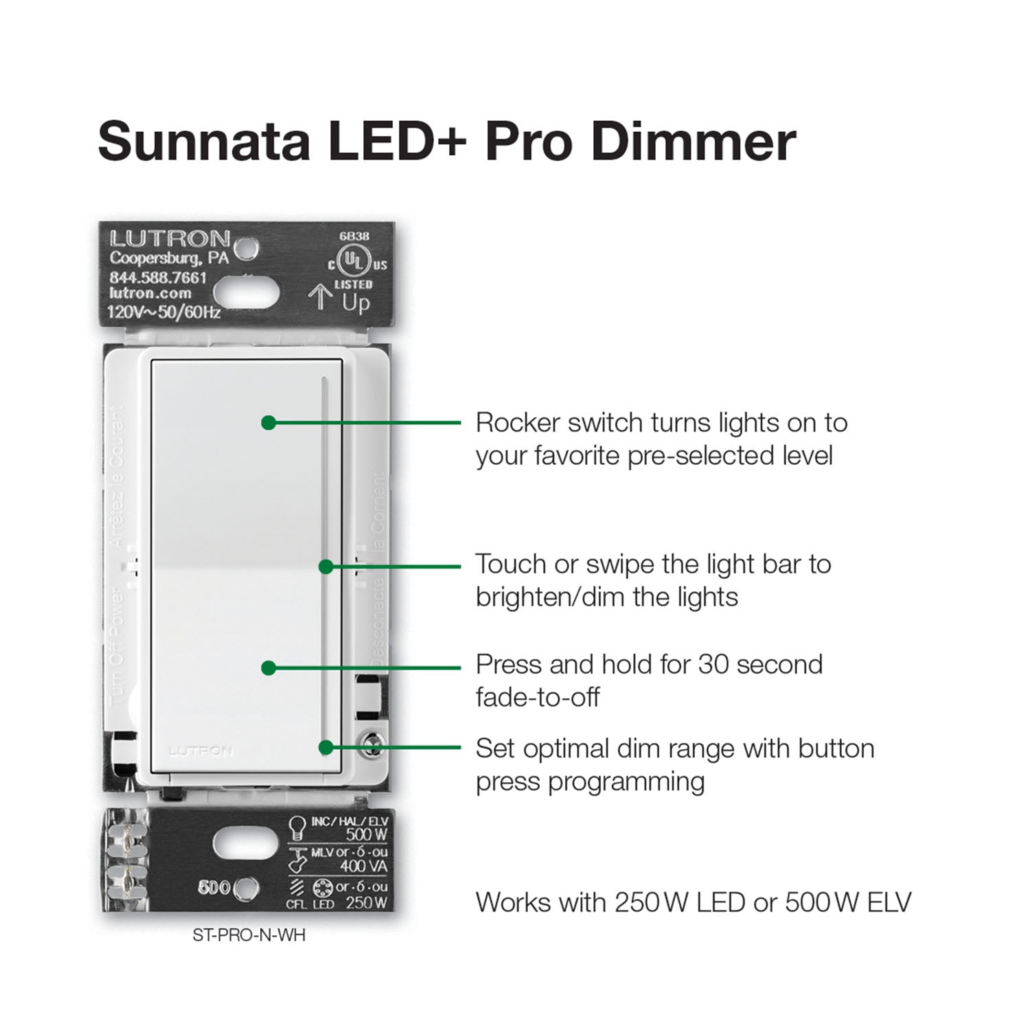 Sunnata PRO LED+ Touch Dimmer, 250W LED, 500W ELV, Single Pole/3-Way, Neutral Required, Light Almond - Bees Lighting
