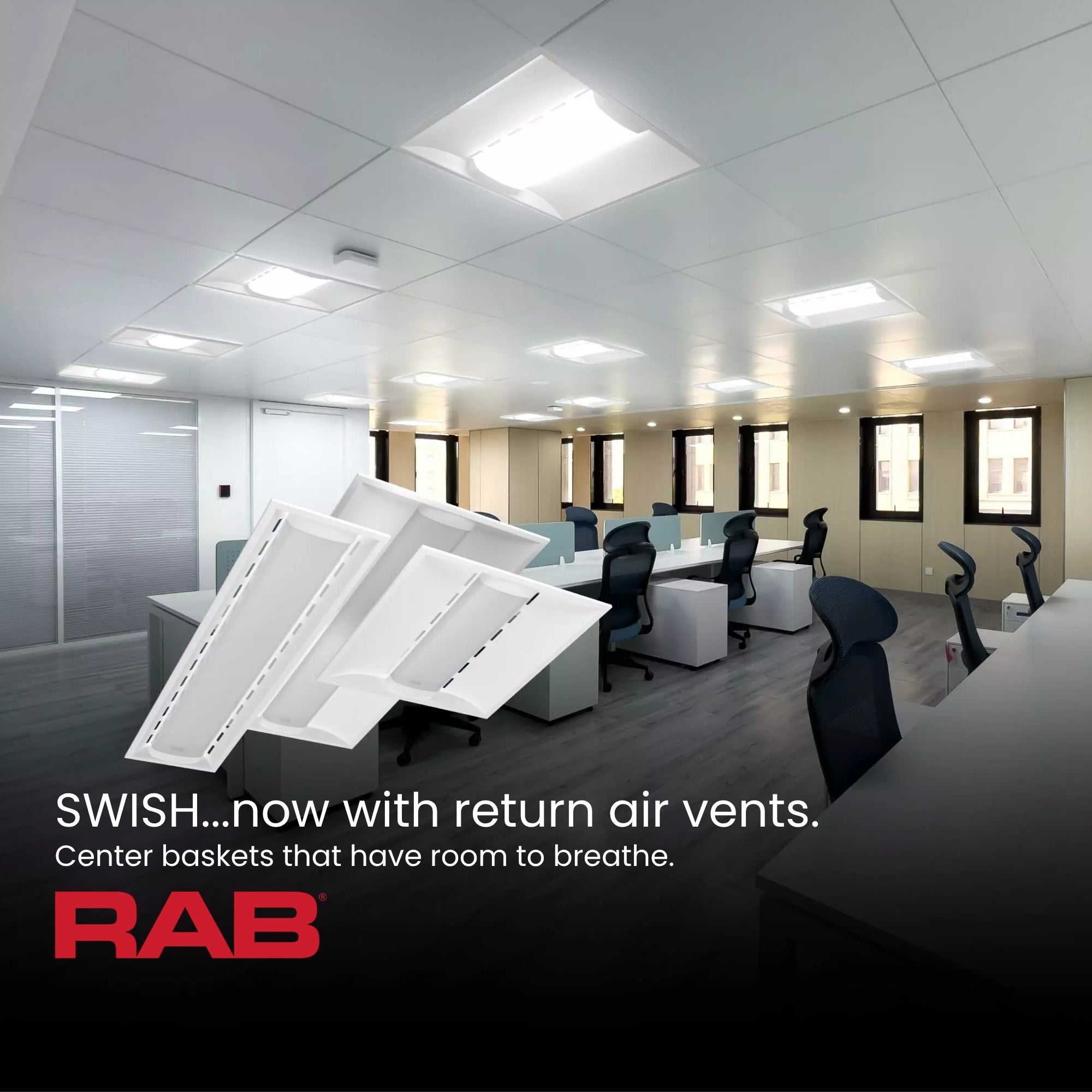 RAB SWISH2X2 2x2 LED Troffer 30W Selectable CCT 120-277V PIR Sensor Recessed White